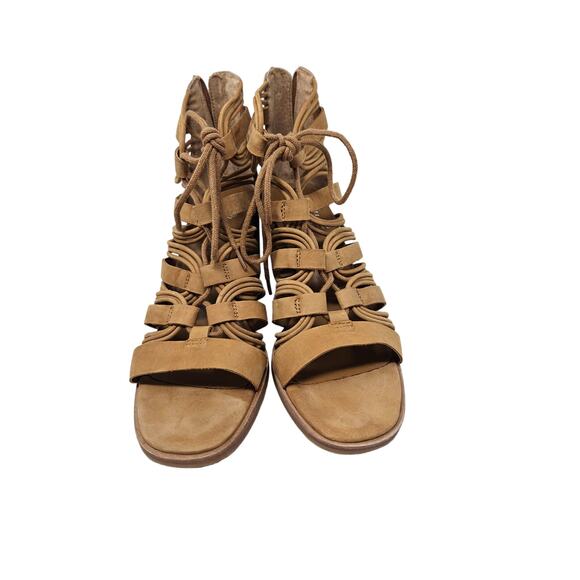 Vince Camuto 8.5 Kaiann Brown Leather Lace Up Gladiator Sandal Heel Boho Coastal - Picture 5 of 5